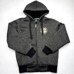 LeeHanton Mens Small Yellowstone National Park Sherpa Lined Full Zip Hoodie Gray